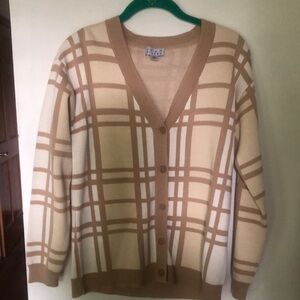 Joan Rivers Tan and Cream Cardigan Sweater with V-Neck